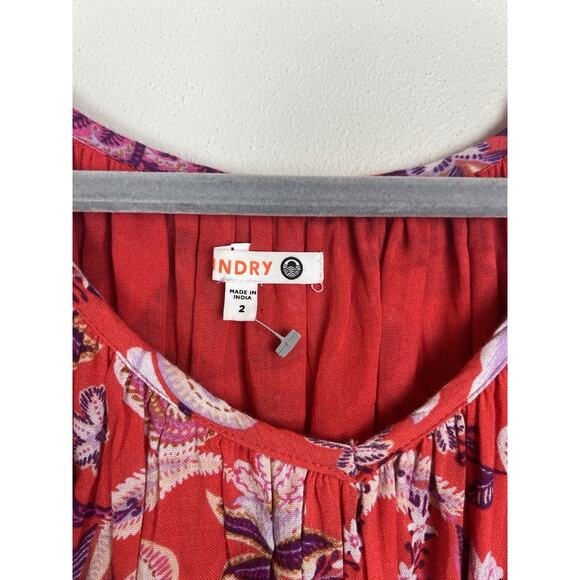SUNDRY Bubble Sleeve Red Purple Floral Maxi Dress Lightweight Cotton V-neck Sz 2 - Picture 3 of 8